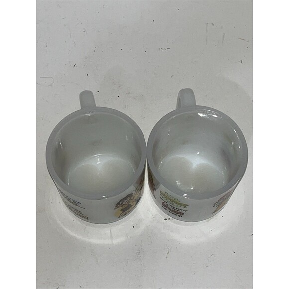 Set Of 2 Vintage Glasbake Milk Glass Coffee Tea Mugs Humor Funny Graphic 10 Oz - Picture 8 of 10
